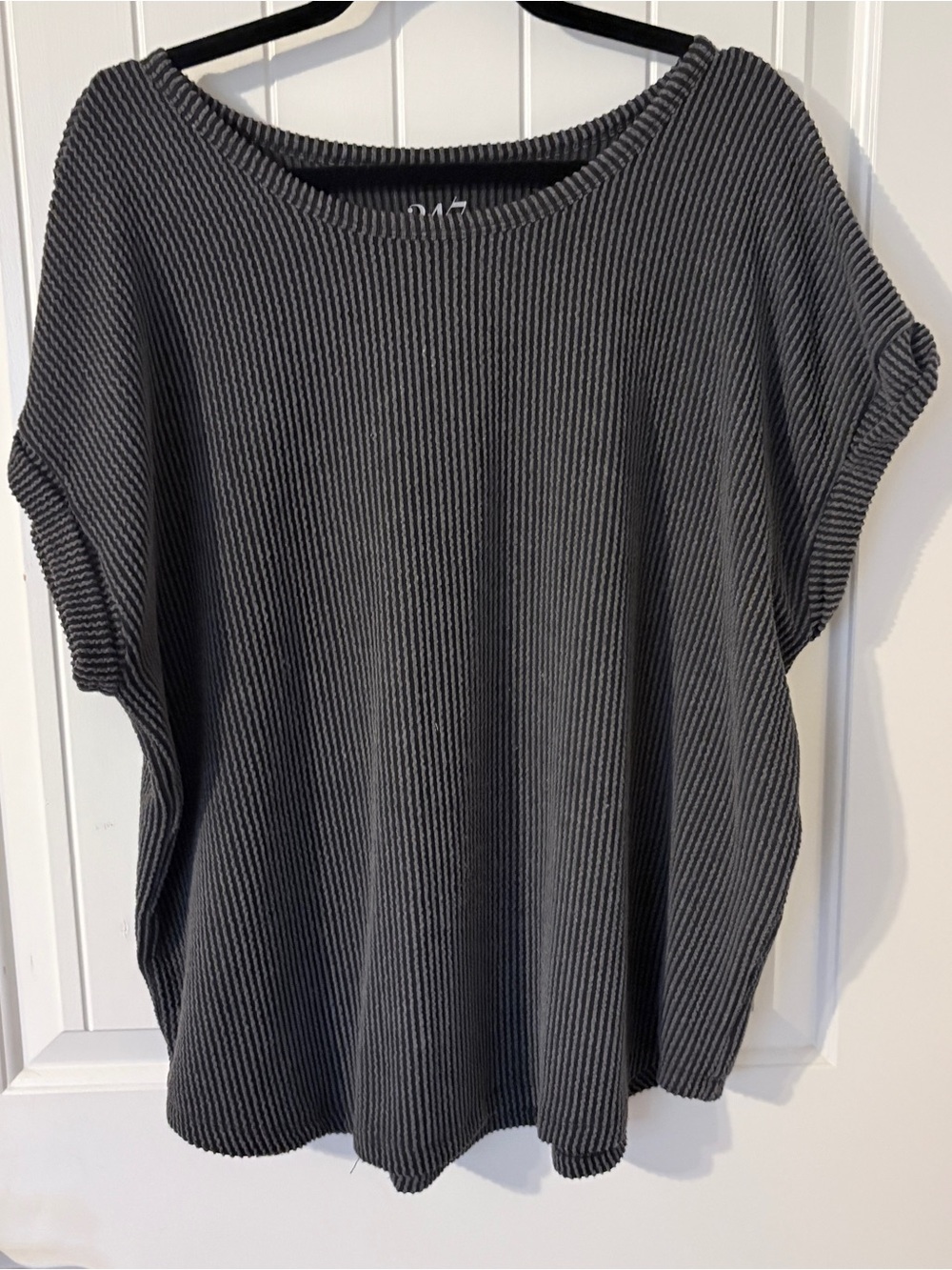 Maurice’s Casual Ribbed Short-Sleeve Top — Charcoal Gray